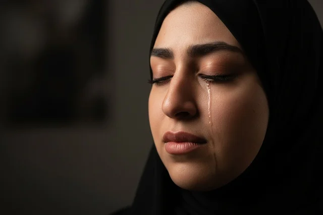 Sad Saudi Woman in Hijab Crying Close-up Shot