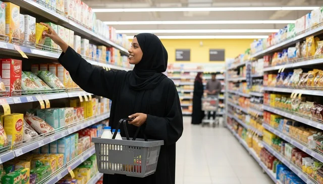 امرأة سعودية بالعباءة تتسوق في السوبر ماركت امرأة سعودية بالعباءة تتسوق في السوبر ماركت