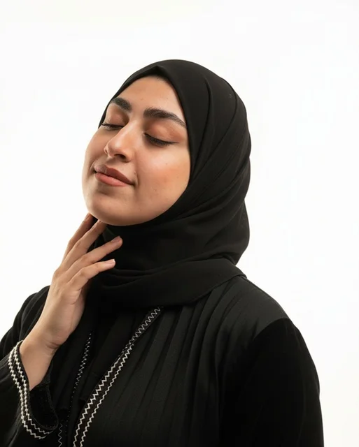 Saudi Woman in Black Abaya and Hijab Studio Portrait