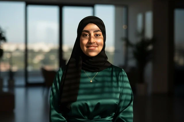 امرأة عربية محجبة مع ظلال الإضاءة
