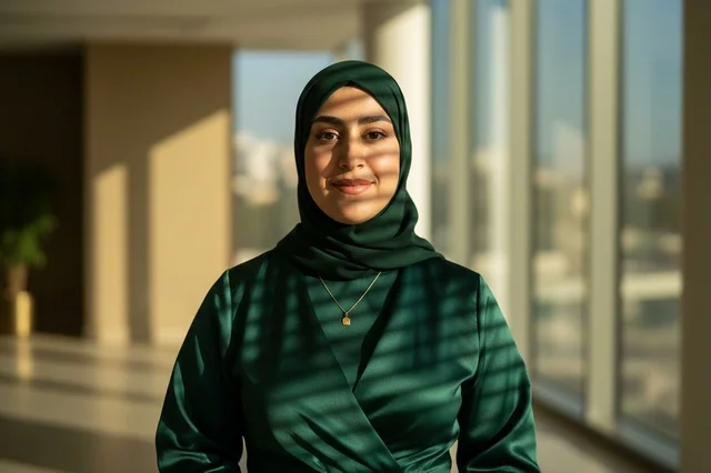 امرأة عربية بالحجاب مع ظلال النوافذ