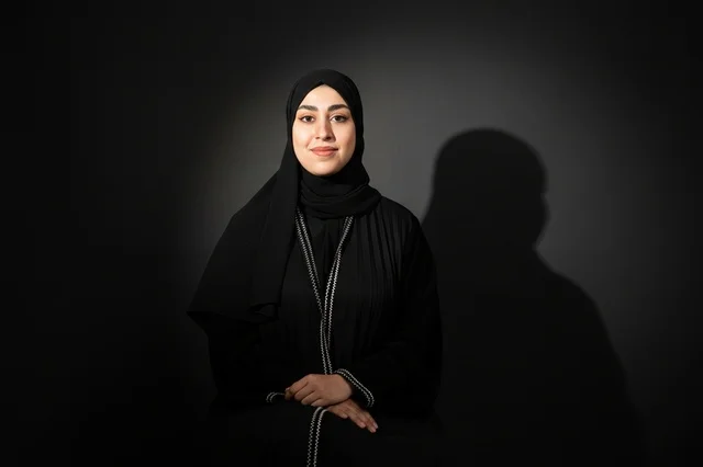 Emirati Woman in Black Abaya Studio Lighting Portrait