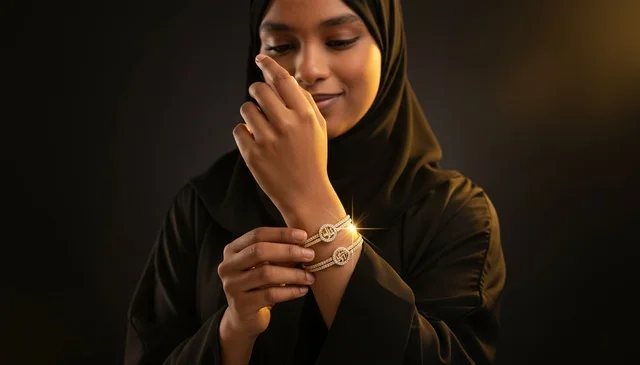 Arab Woman in Black Abaya Wearing Gold Bracelets
