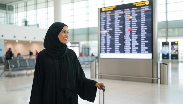 Emirati Woman in Abaya at Airport Terminal