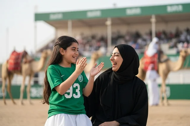 Saudi Mother and Daughter at Camel Race Event