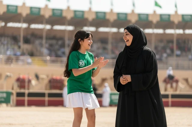 Saudi Woman and Girl Celebrating National Day Saudi Woman and Girl Celebrating National Day