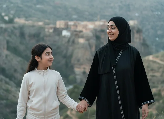Saudi Woman and Girl in Asir Mountains