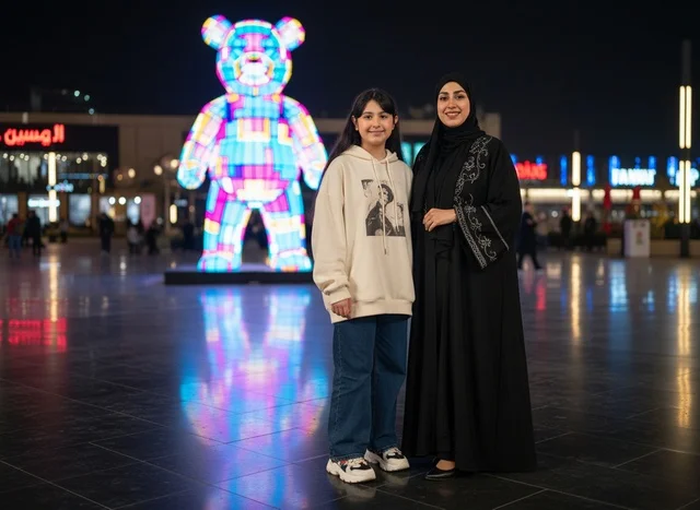 Arab Mother and Daughter at Night Illuminated Sculpture