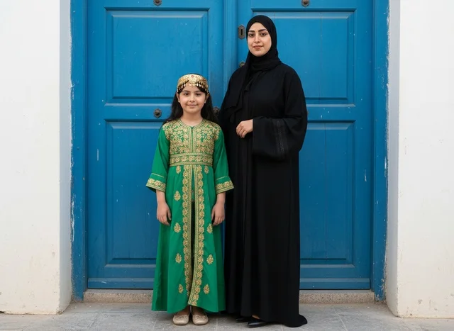 Emirati Mother and Daughter in Traditional Dress