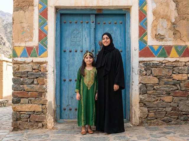 Emirati Mother and Daughter in Traditional Clothing