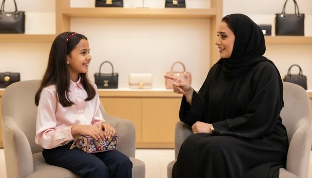 Saudi Mother and Daughter Shopping in Luxury Boutique Saudi Mother and Daughter Shopping in Luxury Boutique