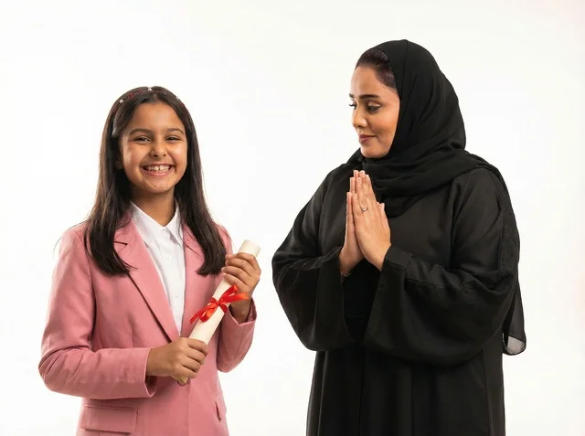 Saudi Mother and Daughter with Graduation Diploma Saudi Mother and Daughter with Graduation Diploma