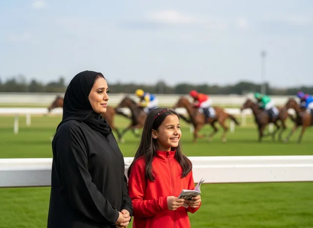 A Saudi woman and her daughter in a horse racing competition.