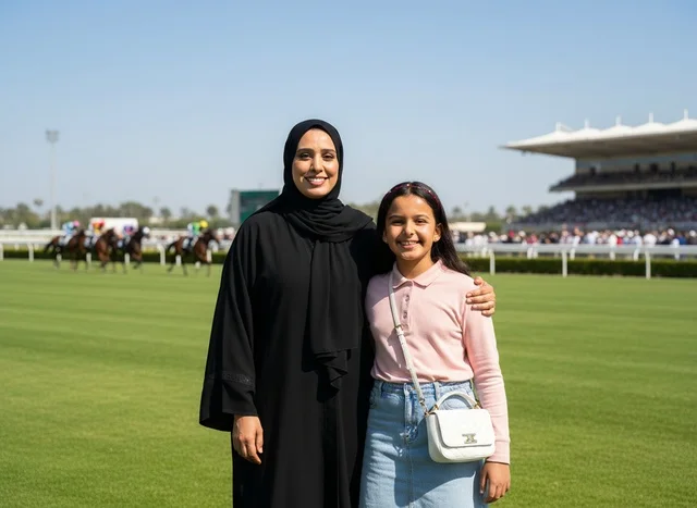 أم إماراتية وابنتها في مضمار سباق الخيل