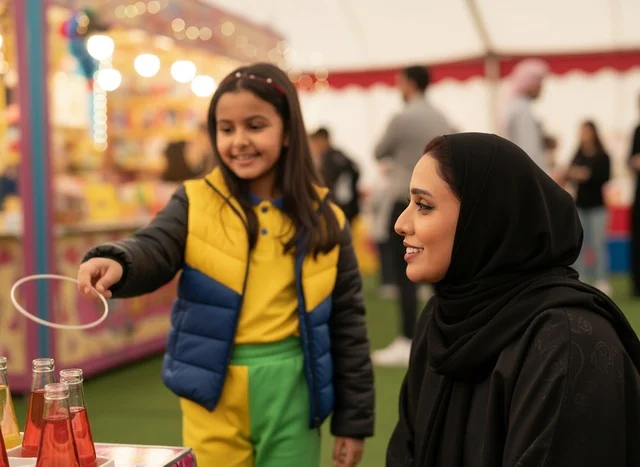 Saudi Mother and Daughter Playing Carnival Games