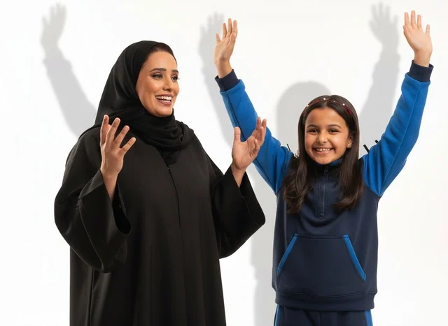 Saudi Woman and Girl Celebrating in Studio