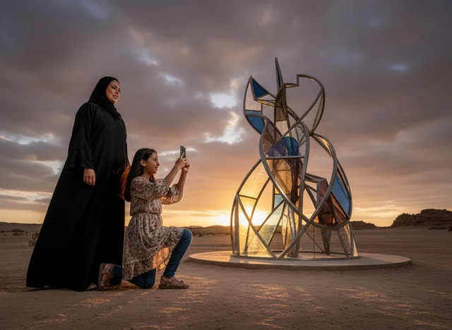 Saudi Mother and Daughter at Al-Ula Desert Sculpture