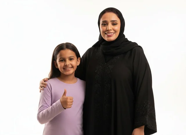 أم إماراتية مع ابنتها في تصوير استوديو