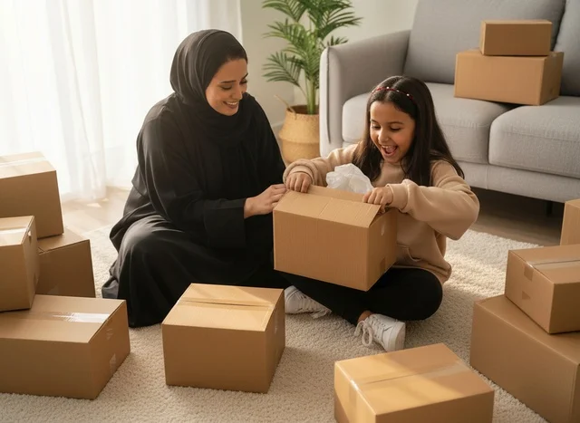 Saudi Mother and Daughter Unboxing Delivery Packages