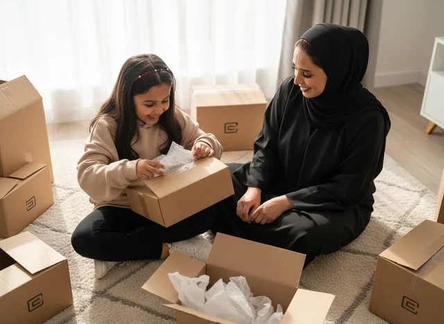 Saudi Mother and Daughter Unboxing Delivery Packages