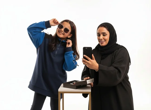 أم إماراتية تلتقط صورة لابنتها بنظارات شمسية