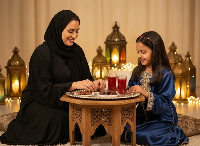 أم وابنتها إماراتيتان تتناولان إفطار رمضان