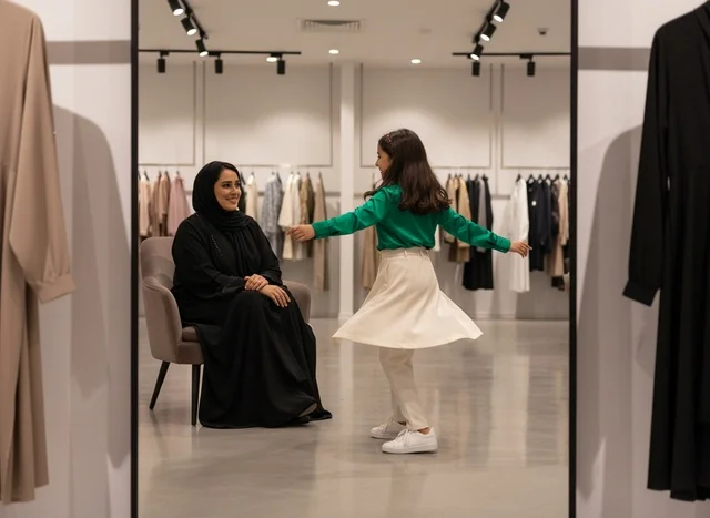 امرأة سعودية وطفلة داخل متجر ملابس