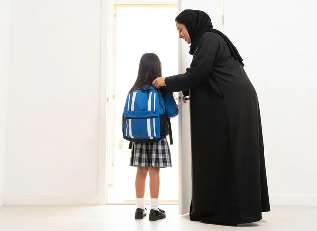 Saudi Mother and Daughter Leaving for School
