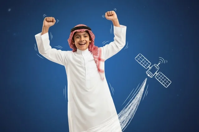 Saudi Boy in Traditional Dress Celebrating Space Science Saudi Boy in Traditional Dress Celebrating Space Science