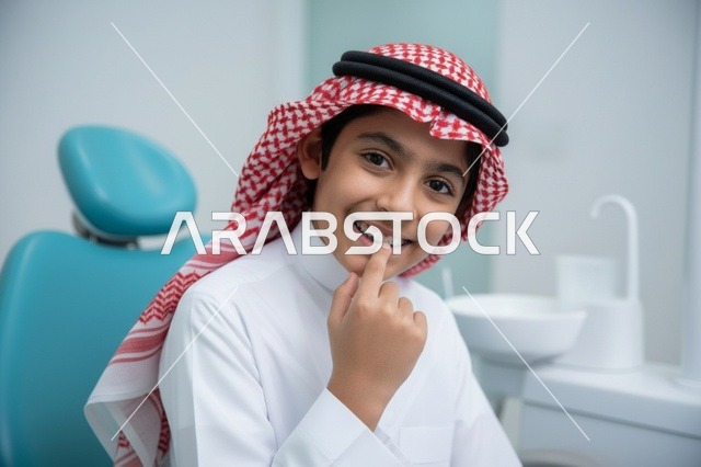 طفل سعودي بتقويم الأسنان في عيادة طبية
