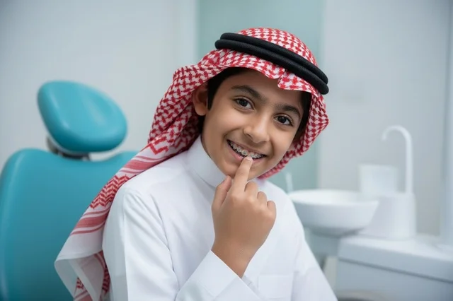 Saudi Boy With Braces at Dental Clinic