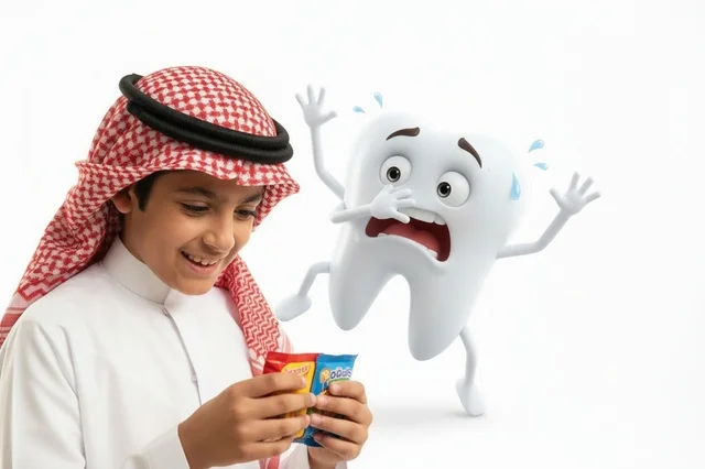 Saudi Boy with Candy and Animated Tooth Dental Health