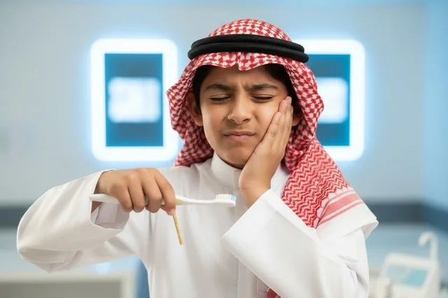 Saudi Boy with Toothache in Dental Clinic