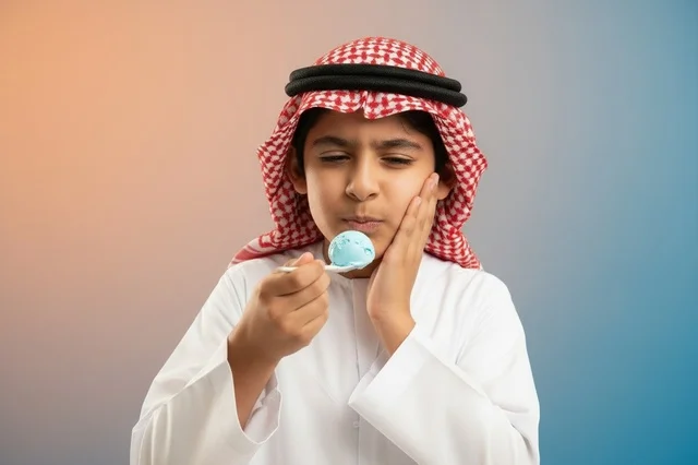 Saudi Boy With Tooth Sensitivity Eating Cold Ice Cream