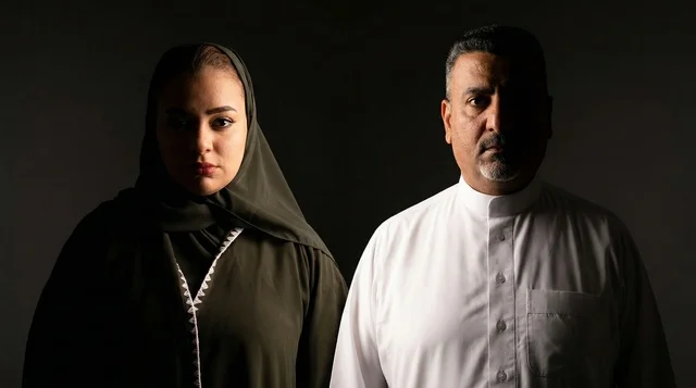Saudi Man and Woman in Traditional Attire Studio Portrait