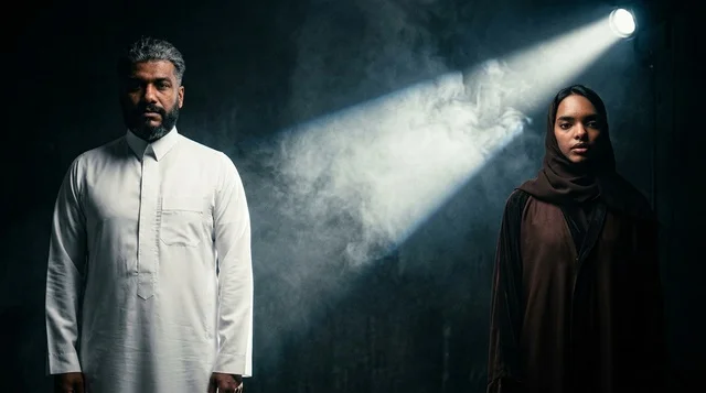 Saudi Couple in Traditional Dress with Studio Spotlight