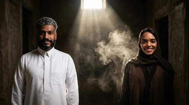 Saudi Couple in Traditional Attire with Dramatic Light