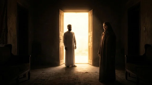 Saudi Man and Emirati Woman in Traditional Arabic House