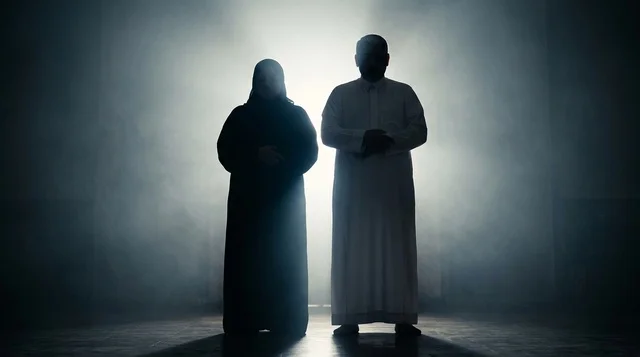 Arab Couple Silhouette in Traditional Khaleeji Clothing