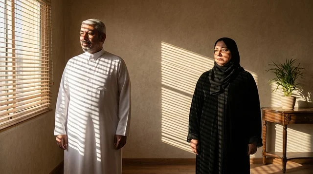 Saudi Couple in Traditional Dress with Window Shadows