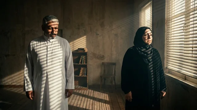 Elderly Saudi Couple in Traditional Dress with Window Light
