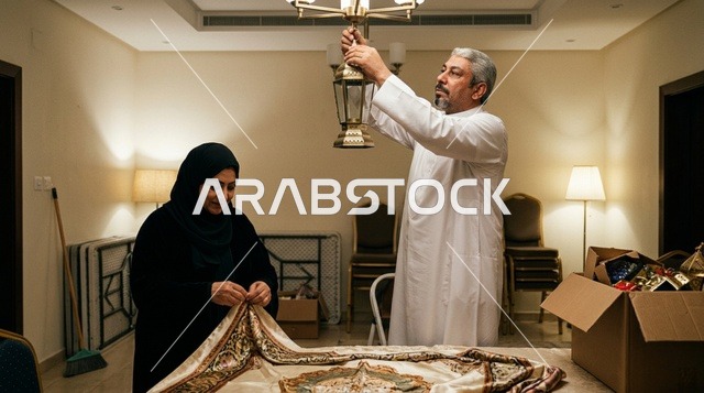 زوجان إماراتيان يجهزان زينة رمضان في المنزل