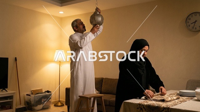 عائلة سعودية تجهز زينة رمضان في المنزل