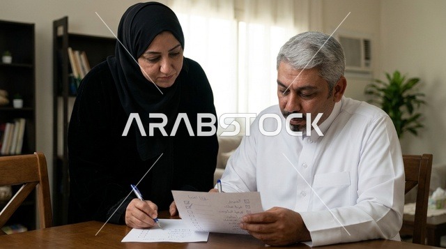 زوجان سعوديان يوقعان مستندات باللباس التقليدي