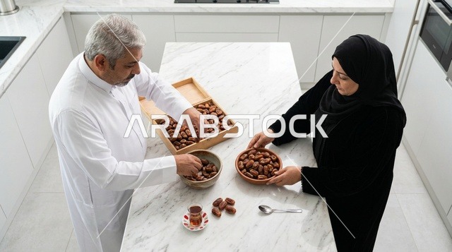 زوجان سعوديان يحضران التمر في مطبخ عصري