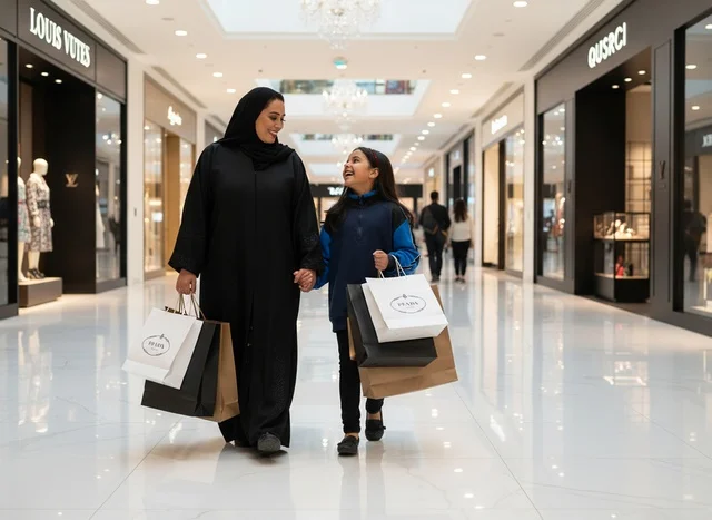أم سعودية وابنتها تتسوقان في مجمع تجاري فاخر