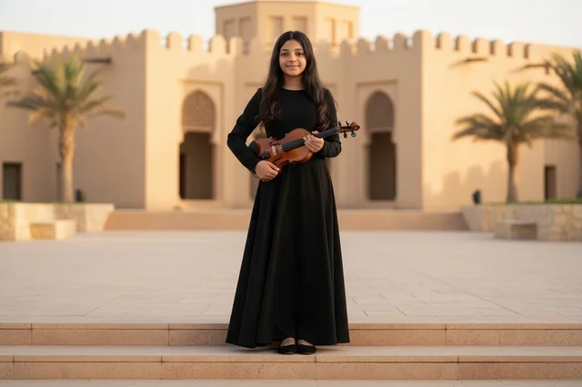 Saudi Girl with Violin at Heritage Fort