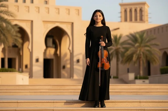 Emirati Girl with Violin at Traditional UAE Heritage Site