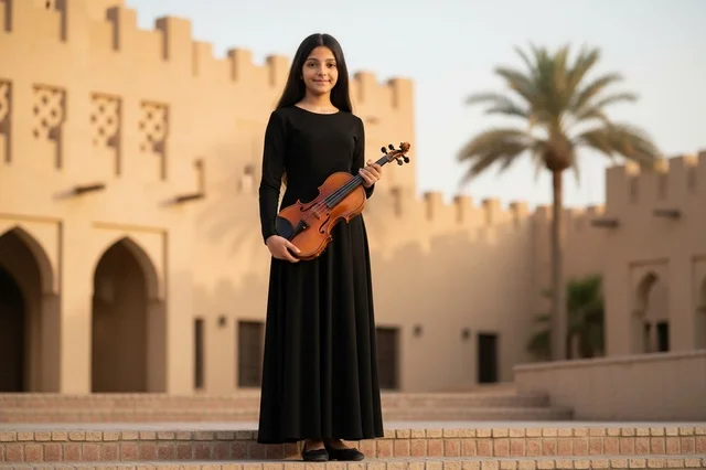 Arab Girl with Violin at Historic Mud Fort