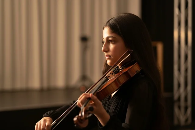 Arab Girl Playing Violin on Stage